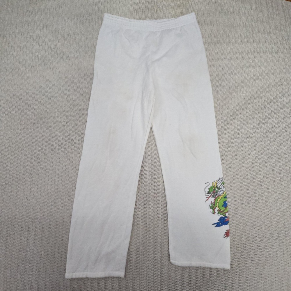 Vintage Sweatpants Youth 14 White Dragon Graphic Knit Elastic Waist Lounge Pants